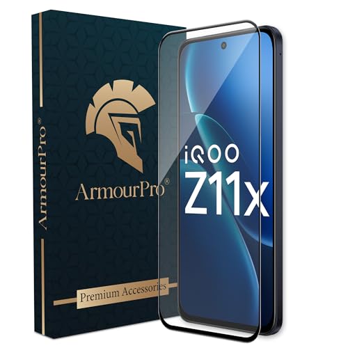 Image of ArmourPro Tempered Glass for iQOO Z11x / Vivo T5x - 9H Screen Protector with Black Border, Anti Scratch, Edge-to-Edge Coverage, HD Clarity, Smooth Touch, Case Friendly | Black
