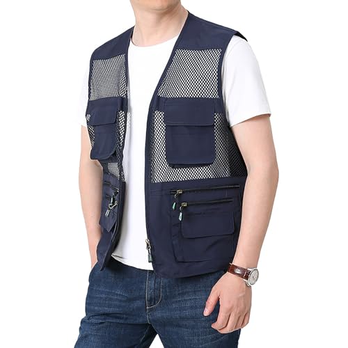 Hbufnha Mens Mesh Lightweight Vest Outdoor Work Fishing Hunting Extra Pockets Vest