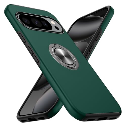 Coque Google Pixel 10 Pro antichoc anneau rotatif 360 béquille vert