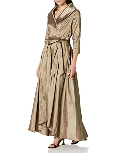 Image of Alex Evenings Women's Portrait Collar Dress with Full Skirt, Pockets, and Tie Belt