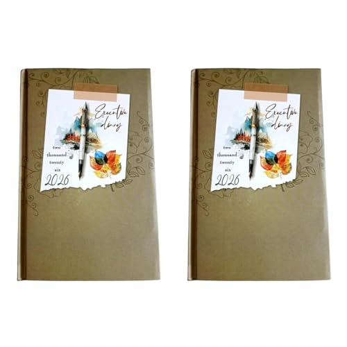Image of TULMAN 2026 Diary Hardcover Design Everyday Notebooks (22x14 cm), Best for Study Planner, Personal Journal, Business Planning & Stationery Lovers - muted brown - 2 Pack