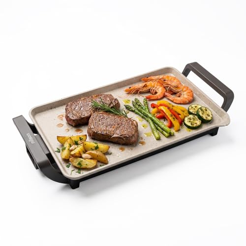 Nilson Life Plancha de Asar, Grill Eléctrico, 2500 W, Cocina Carnes, Verduras y Mariscos, Revestimiento Antiadherente, NPE462600M, Control de Temperatura, Superficie de Cocción 46x26 cm