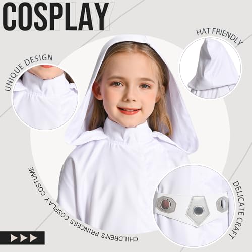 Disfraz completo de princesa para niñas túnica blanca con capucha miniatura 5