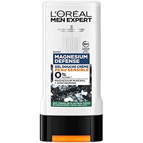 L'Oréal Paris Men Expert Magnesium Defense Gel de Ducha para pieles sensibles, 0%, 300 ml, 6 unidades