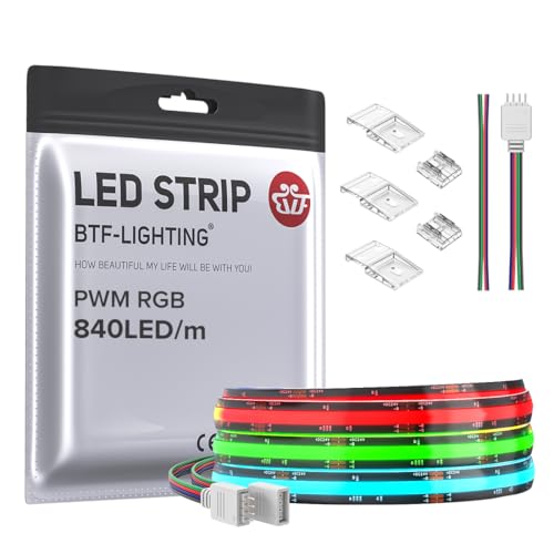 BTF-LIGHTING FCOB COB RGB Flexibel Hohe Dichte LED Streifen DC24V 3m 840LEDs/M 2520LEDs 16W/M 10mm Schwarz PCB Mehrfarbig LED-Band IP66 Wasserdicht für Innenraum Dekoration (nur Streifen)