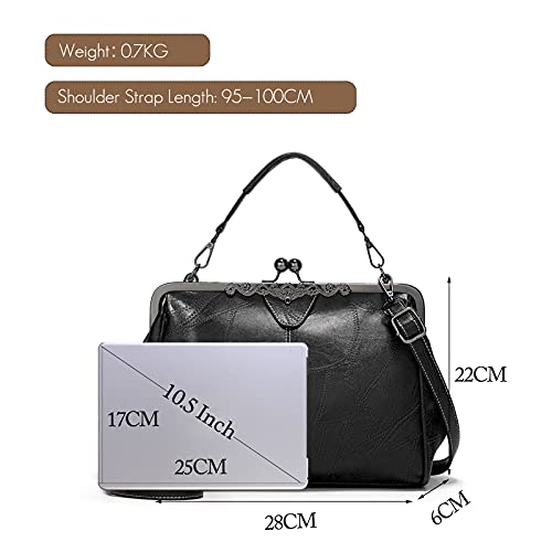 FANDARE Handtaschen Damen Schultertasche Umhängetasche Handy Bag für Frauen PU Leder Wasserdicht Schultertasche Crossbody Messenger Bag Shopper Arbeitstasche Snaps Haspe Schwarz