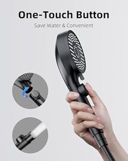 RV Shower Head with Stainless Steel Hose, 5 Mode High Pressure Shower Head with Handheld On Off Switch, Camper Shower Head Replacement for RV, Travel Trailer, Motorhome, RV Accessories Part, Black