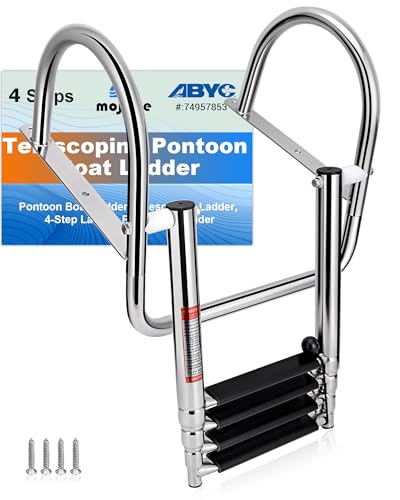 Mojiate 4-Step Stainless Steel Pontoon Boat Ladder - Foldable Telescoping Rear Entry Swim Deck...
