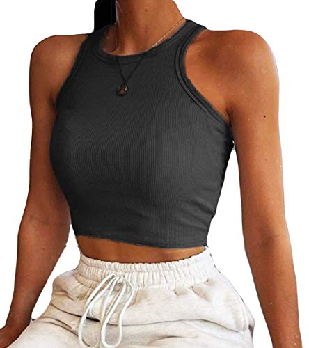 Image of Artfish Women Casual Basic Sleeveless High Neck Rib-Knit Y2k Crop Tank Top