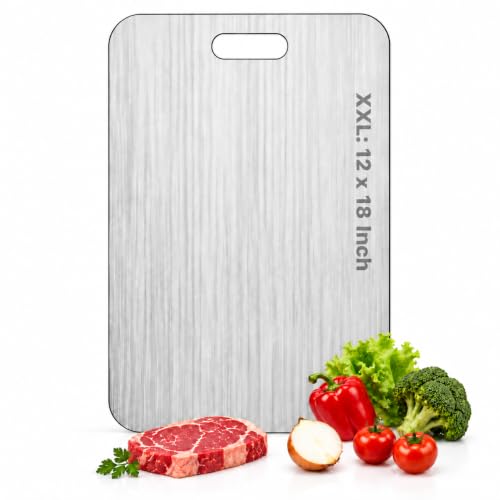 Katori Titanium Cutting Boards for Kitchen-100% Pure Titanium Cutting Board set Double Sided Non Toxic Titanware Chopping Board,Dishwasher Safe Metal Cutting Boards FathersDay Gifts(1PC-XXL-12x18In)