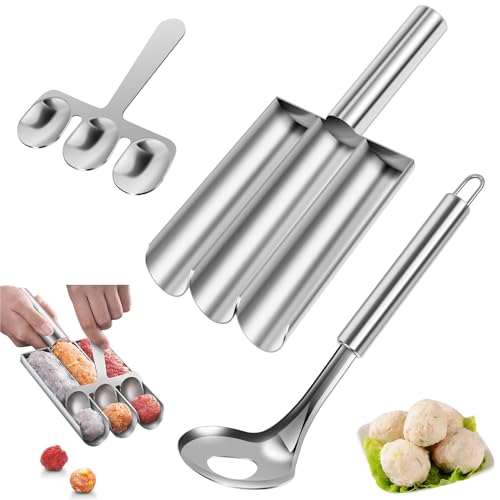 KTZCTPCA 3PCS Stainless Steel Meatball Maker, Non-Stick Meat Baller Maker Tool, Meatball Scoop Ball Maker Machine, Creative Kitchen 4-in-1 Meatball Maker for Quickly Making Cookie Dough or Sorbet