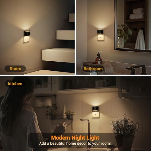 jandcase night light automatic night lights plug into wall2 pack dusk to dawn sensor nightlight 3000k soft white brightness adjustable nightlight for kids bedroom hallway kitchen decor