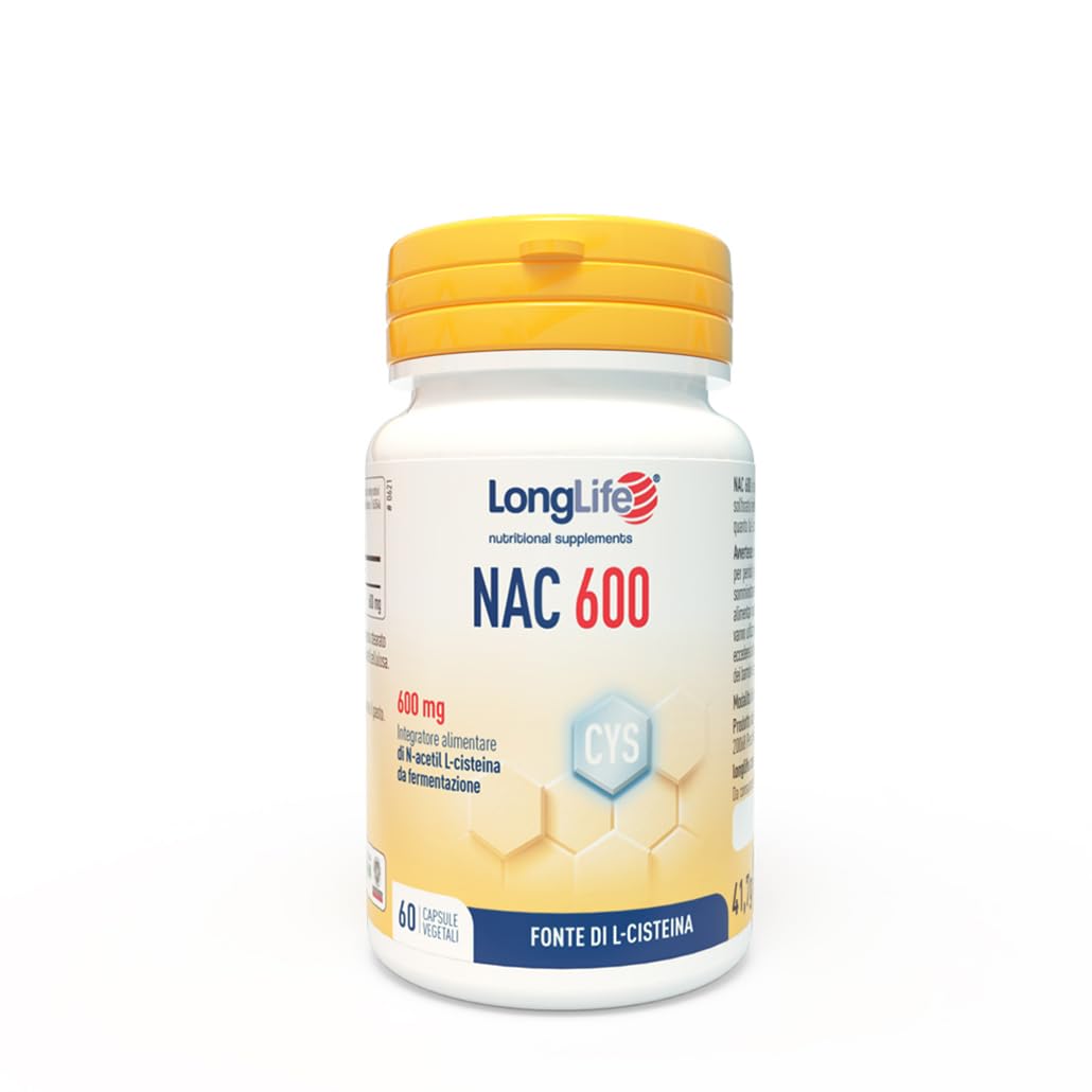 LongLife® NAC 600 | Precursore del glutatione | Alto dosaggio | N-acetil-cisteina | Fonte di L-cisteina | Azione antiossidante | Difese naturali | 2 mesi di trattamento | Vegano e senza glutine