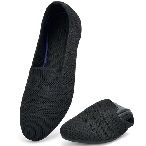 Image of poemlady Women's Ballet Flat Shoes Dress Shoes Knit Round Toe Slip On Ballerina Walking Flats Shoes for Woman Low Wedge Casual