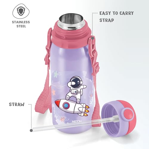 Image of MILTON Torque 650 ISI Certified Stainless Steel Water Bottle, Leak Proof, Rust Proof, Single Walled,1 Yr Warranty, Ideal Sipper Water Bottle for School Kids Bottle, 625 ml, Purple (Astronaut)