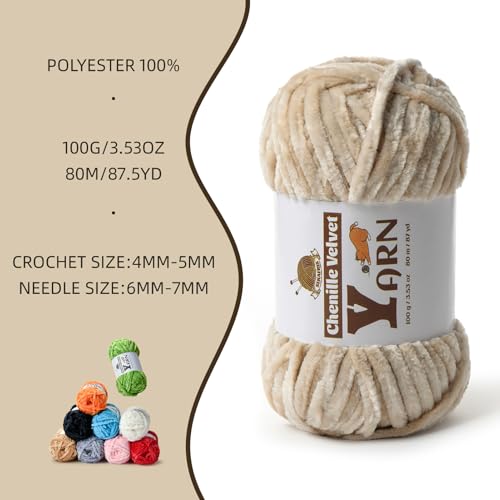 Image of 2 Pack Plush Chenille Chunky Yarn - Fluffy Velvet Yarns Crochet for Blanket Knitting and Crocheting - Soft Baby Yarn for Crocheting - Amigurumi Crochet Yarns 100g (87yds) (2 Beige)