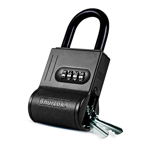 ShurLok SL-100W 4-Dial Dual Combination Lock Box, Durable Combo Lock for Outdoor Storage & Home Improvement, Door Locker Locks with Side Key Door, 8.7 x 1.6 x 5.6 Inches, Black