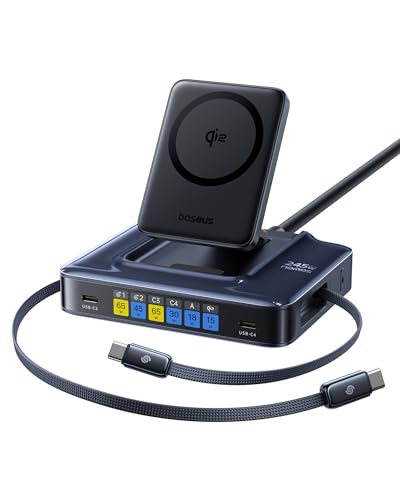 Baseus Nomos 245W 6-in-1 Charging Station with Qi2 & Dual 100W Retractable Cables