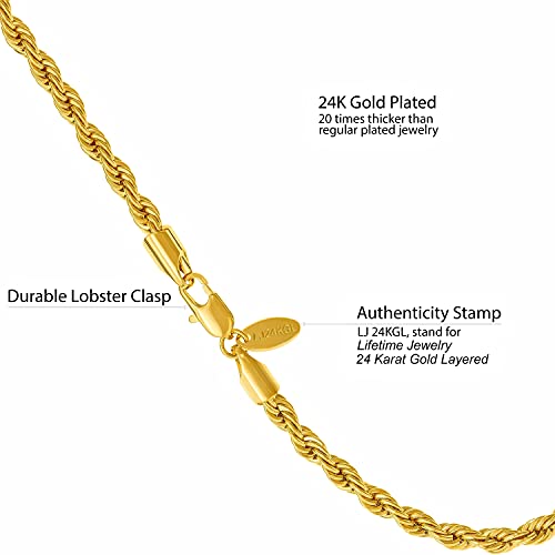 LIFETIME JEWELRY 5mm Rope Chain Anklet for Women & Men 24k Gold Plated Bracelet (Gold, 10) - Image 5