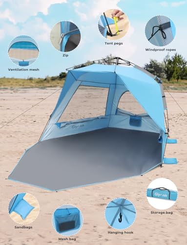 Glymnis Beach Tent 5-6 Person Pop Up Beach Tent Sun Shelter Beach Shade UPF 50+ Anti UV Outdoor Family Tent Easy Up image 7