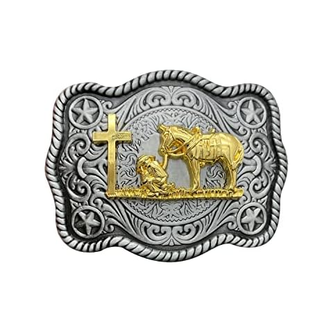 YOQUCOL American Western Cowboy Golden Celtic Cross Horseman Horse Belt Buckle for Men, B, Medium Cover
