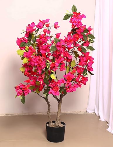 Image of ARICK DECOR 3Ft Artificial Bougainvillea Flower Tree in Pot, Realistic Faux Pink Silk Flower Plant, Peacock Shaped Extra Large Floor Decor (3ft-Dk Pink)