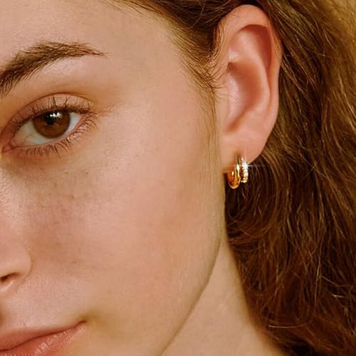 Small Gold Hoop Earrings for Women Dainty Gold Earrings, 14K Gold Plated Hypoallergenic Stud Earrings Set Cartilage Earrings for Multiple Piercing for Women3