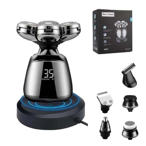 Head Shavers for Men, 5-in-1 Electic Head Shavers for Bald Men IPX6 Waterproof Hair Shaver Wet and Dry Razors with LED Display 7D Rotray Shaver Rechargeable Grooming Kits for Head Face Back Scalp
