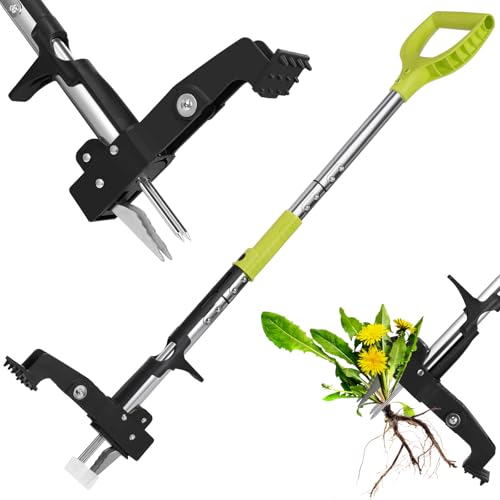 YISSVIC Desherbeur Manuel 108cm en Acier Inoxydable à 4 Griffes avec Pédale Arrache-Racines Télescopique Arrache Pissenlit Poignée Antidérapante Réglable...