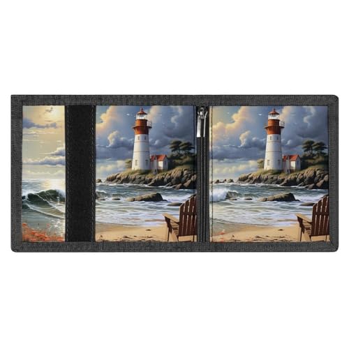 Sea Lighthouse Sandbeach Trifold Wallet Coin Purse With 8 Card Slots Credit Card Holder Divided Billfold Wallet4