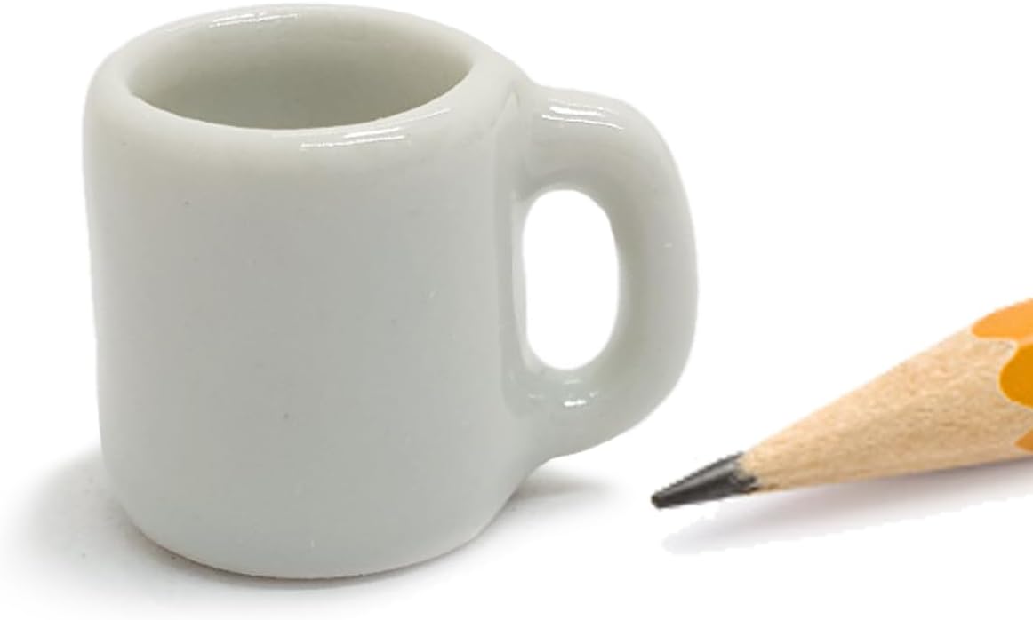 ChangThai Design Very Tiny ½ Inch High White Ceramic Coffee Tea Mug 10 Pieces Set - Miniature Tableware Cup Tray Bowl Crockery Cutlery Kitchenware Handmade Mini Porcelain Decorative Collectible Gifts image 4