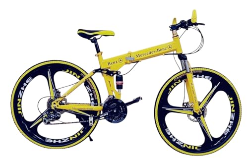 Image of Amaze Kai Dual Suspension Bikes Bm Foldable Gear Cycle for Men with 21 Speed Gear 6 Spoke | Folding Mountain Bike with Double Disc Break & Mac Wheel, 26 Inch, White N Black (Yellow)