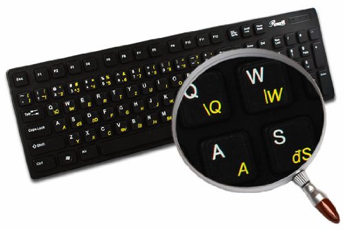 Romanian Keyboard Stickers with Yellow Lettering ON Transparent Background - Thumbnail 5