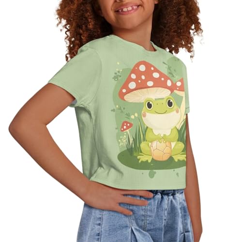 Image of Girls Fashion Crewneck Tee Shirts Casual Short Sleeve Crop Top Summer Outfits 5-14 Years Old