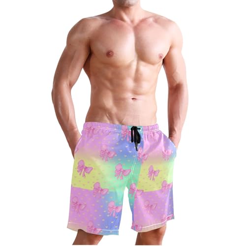 Quick Dry Pink Bows Men's Swimming Shorts Swim Trunks with Mesh Lining Beach Wear - S3