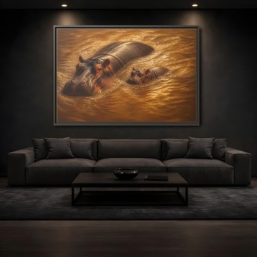 Impression sur toile hippopotame marron grand format horizontal salon