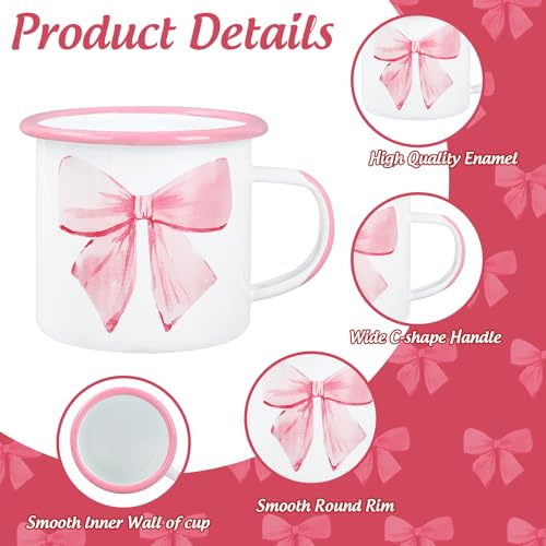 Tazas de café esmaltadas mini 12 Oz con moño rosa set 2 miniatura 3