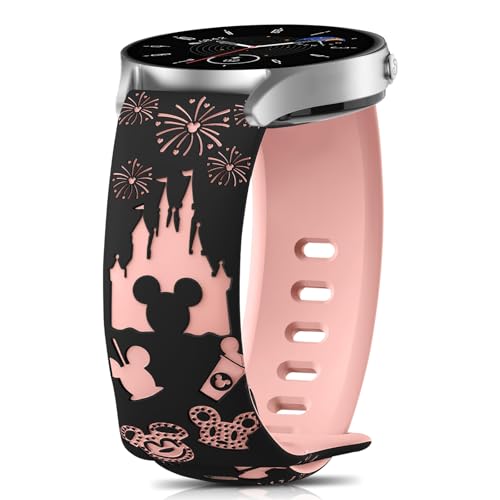 CeiBand 20mm Correa Compatible con Amazfit GTR Mini/GTR/GTS 4/3/2e/2, Pulsera Reloj de Grabado Dibujos Animados, Mujer Silicona Deportiva Banda Correas para Amazfit Active 2/Bip 3/3 Pro - Negro#1