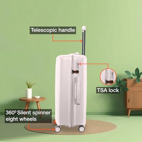 Image of Nasher Miles The Line Hard-Sided Polypropylene Check-in Luggage 24 inch | 65cm | 8 Wheels Medium Trolley Bag for Travel | Suitcase (White)