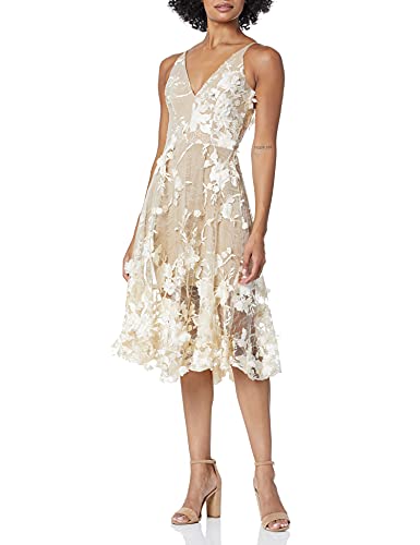 Image of Dress The Population Womens Audrey Spaghetti Strap Midi A-line 3D Floral Dress