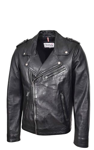 Chaqueta Biker de Cuero Negro para Hombre miniatura 4