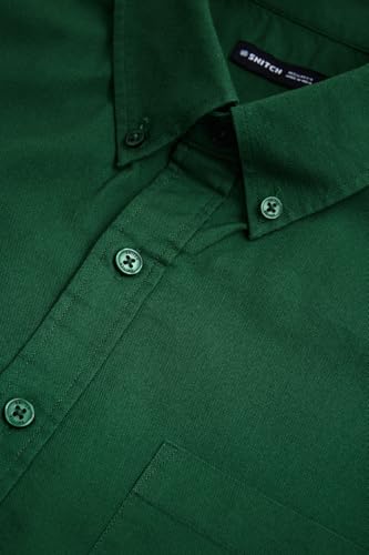 Image of SNITCH Men Casual & Semi-Formal Shirt | Regular Fit Long Sleeve Button-Down Collar Solid Oxford Style | 100% Cotton Breathable Fabric for Office, Date Night