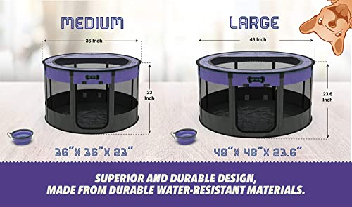 Ruff 'N Ruffus Portable Foldable Pet Playpen +Free Carrying Case + Free Travel Bowl (Medium ( 36x36x23 inches), Purple) - Image 3