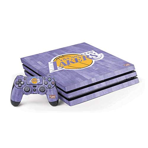 Skinit Decal Gaming Skin Compatible with PS4 Pro Console and Controller Bundle - Officially Licensed NBA Los Angeles Lakers Hardwood Classics Design