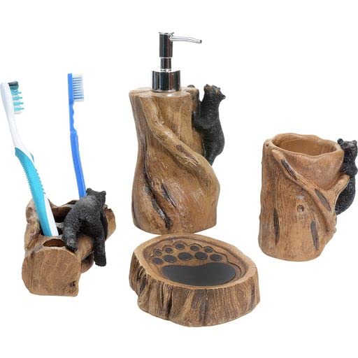 Climbing Black Bears Bath Set – Rustic Lodge Polyresin Bathroom Accessories – Set of 4