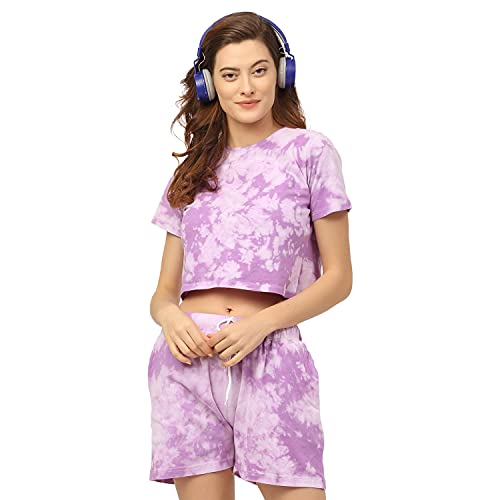 Image of Rigo Printed Waffle Knit Tie & Dye Top and Shorts Co-ord Set for Women | Half Sleeves & Sleeveless Co-ords Set for Women | Stylish Dresses for Women | Night Wear, Beach Wear, Vacation Wear Outfit