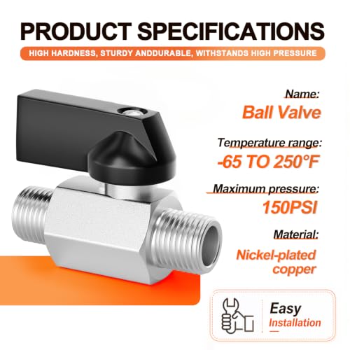 Image of GASHER 3PCS 1 /4 inchMNPT Nickel Plated Brass Mini Ball Valve | 1 /4 Inch Male x 1 /4 Inch Male Thread Shut Off Valve for Regulate Flow