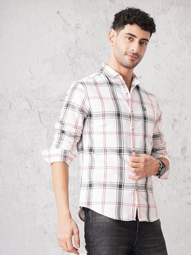 Image of The Indian Garage Co Men's Cotton Regular Fit Checkered Full Sleeves Cutaway Collar Casual Shirt