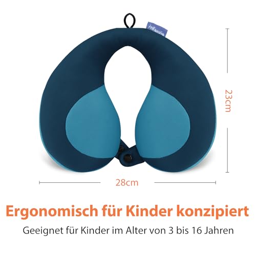 INFANZIA Kinder Nackenkissen Kinnstützendes Reisekissen, Verhindert des Vorwärtsfallens des Kopfes, U-förmiges Nackenkissen für Auto, Flugzeug oder Zug, Geschenke für Kinder, Blau