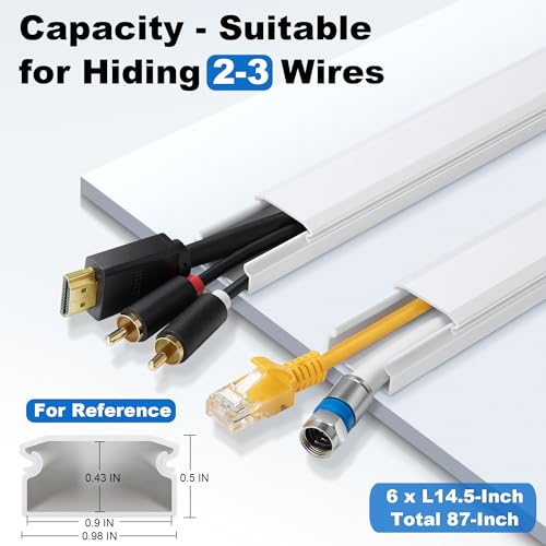 Image of ZhiYo Cord Hider Wall Kit, 87in Cord Cover Wall Mounted TV, Wire Covers for Cords, Paintable Wire Hiders for TV On Wall, TV Cable Hider Wall Kit, Wall Cord Concealer, 6 x L14.5in W0.98 H0.5in, White